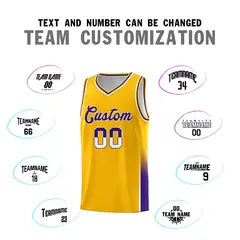 Yellow White Purple Two Tone Font Basketball Jersey 3