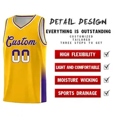 Yellow White Purple Two Tone Font Basketball Jersey 4