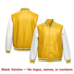 Yellow White Raglan Full-Snap Varsity Faux Leather Letterman Jacket 6