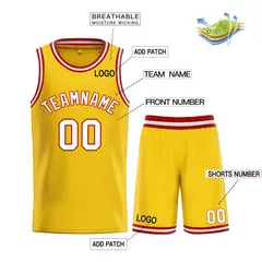 Yellow White-Red Bull Classic Sets Basketball Jersey 3