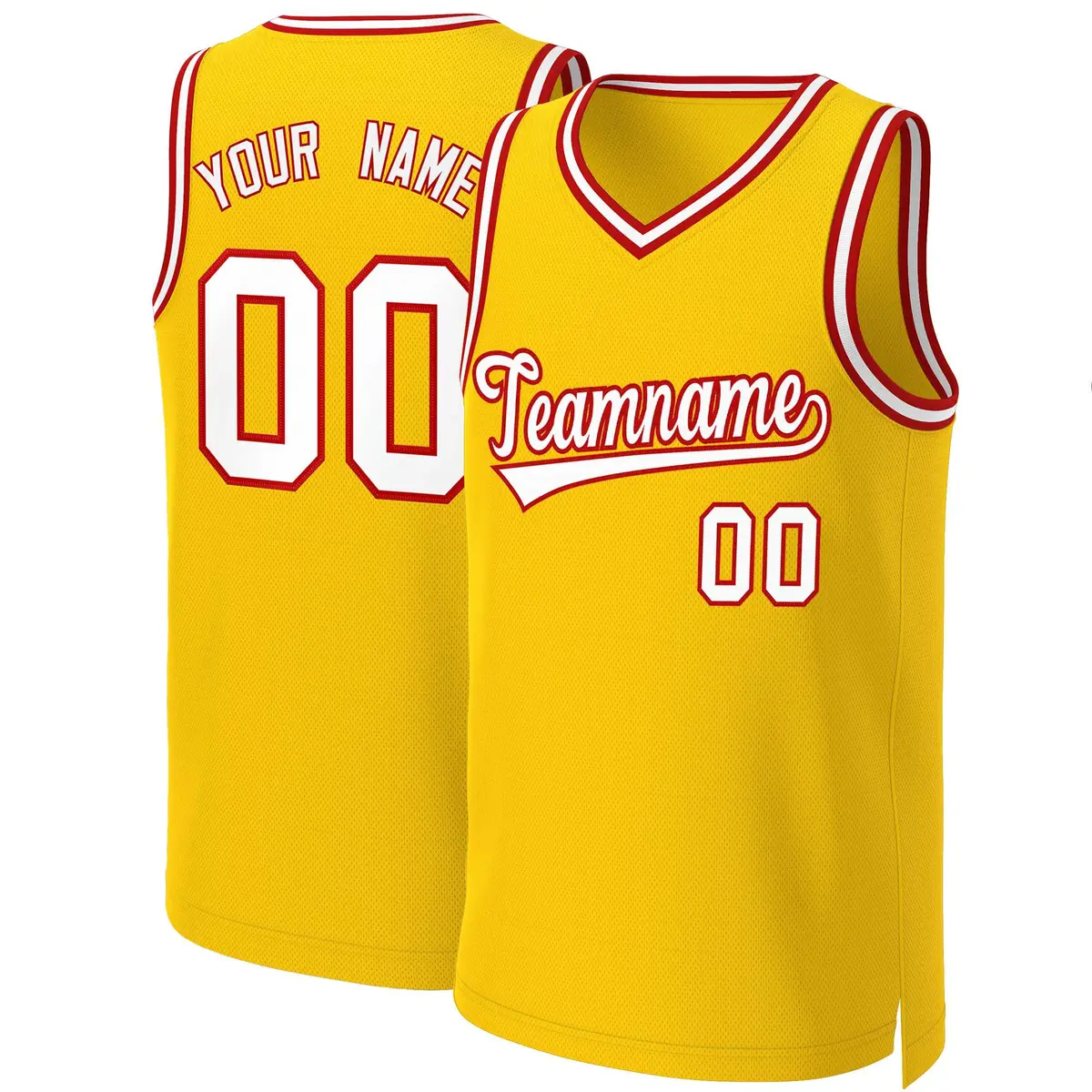 Yellow White-Red Classic Basketball Jersey