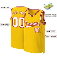 Yellow White-Red Classic Basketball Jersey 2