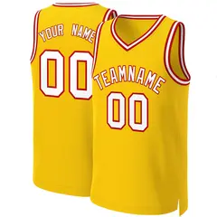 Yellow White-Red Classic Basketball Jersey