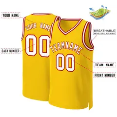 Yellow White-Red Classic Basketball Jersey 2