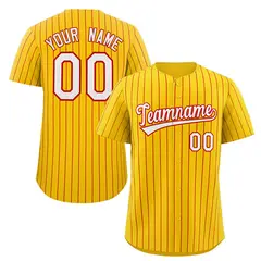 Yellow White-Red Stripe Authentic Fashion Baseball Jersey