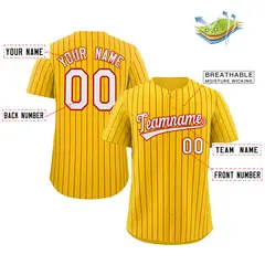 Yellow White-Red Stripe Authentic Fashion Baseball Jersey 2