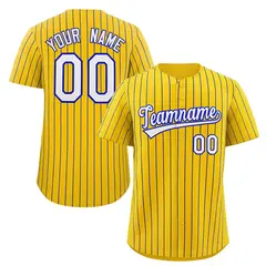 Yellow White-Royal Stripe Authentic Fashion Baseball Jersey