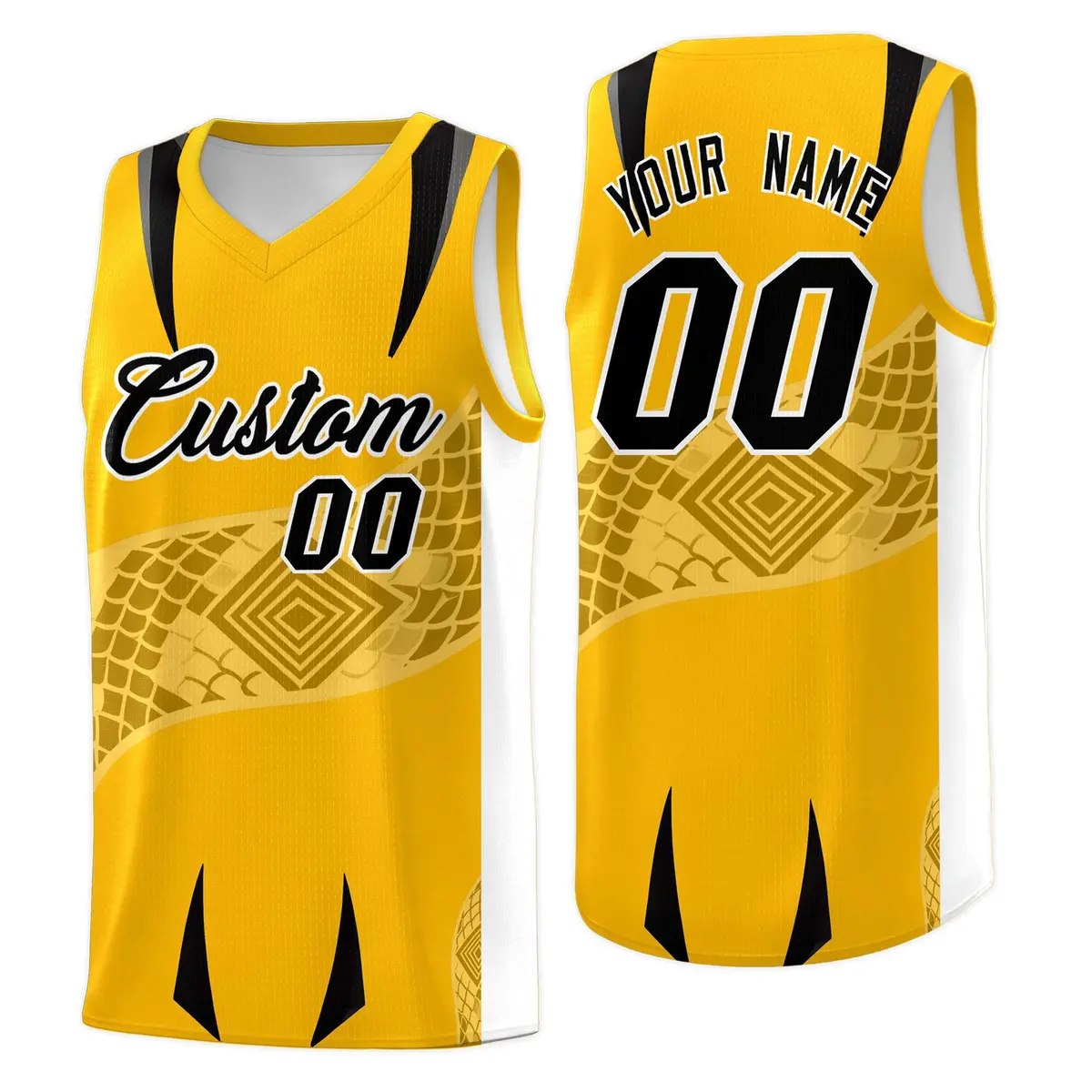 Yellow White Snake Scale Venomous Fang Graffiti Basketball Jersey