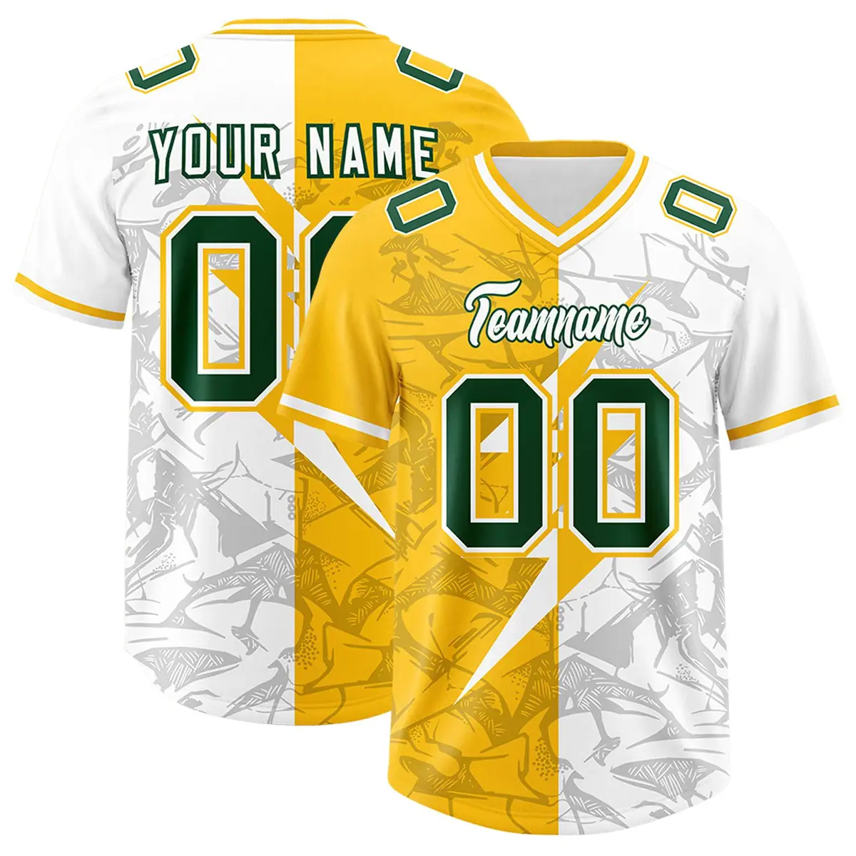 Yellow White Split Lightning Pattern Football Jersey