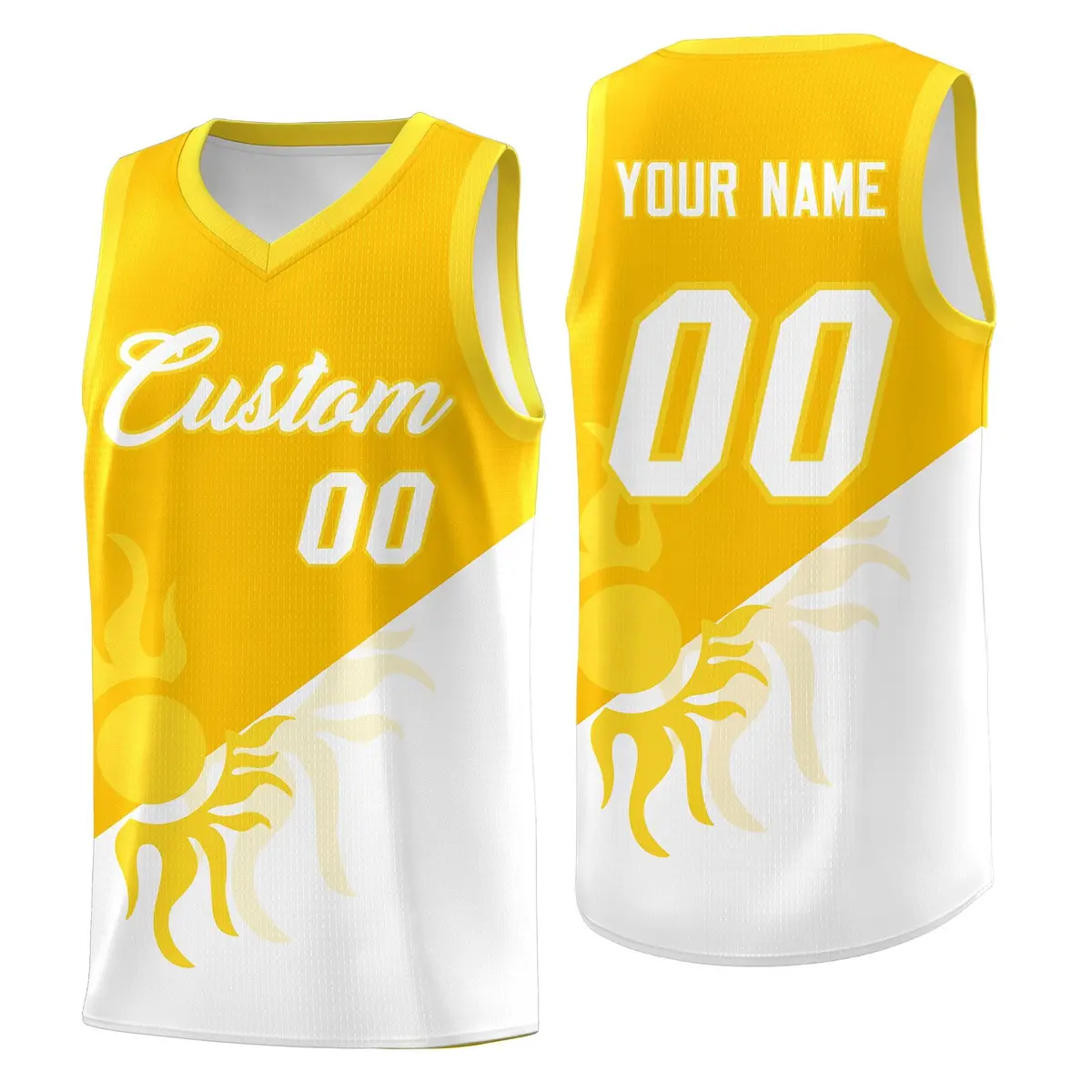 Yellow White Sunburst Two Tone Basketball Jersey