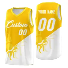 Yellow White Sunburst Two Tone Basketball Jersey 1