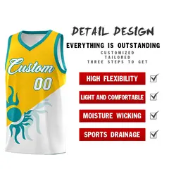 Yellow White Sunburst Two Tone Uniform Basketball Jersey 3