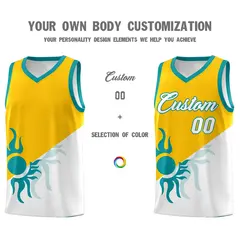 Yellow White Sunburst Two Tone Uniform Basketball Jersey 4