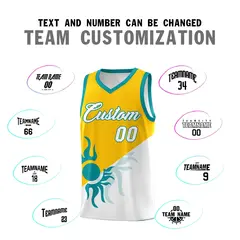 Yellow White Sunburst Two Tone Uniform Basketball Jersey 5