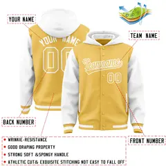 Yellow White Two Tone Raglan Full-Snap Varsity Letterman Jacket Hoodie 4
