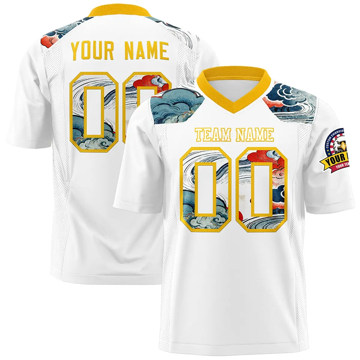 Yellow White Ukiyo-e Auspicious Clouds Graffiti Football Jersey
