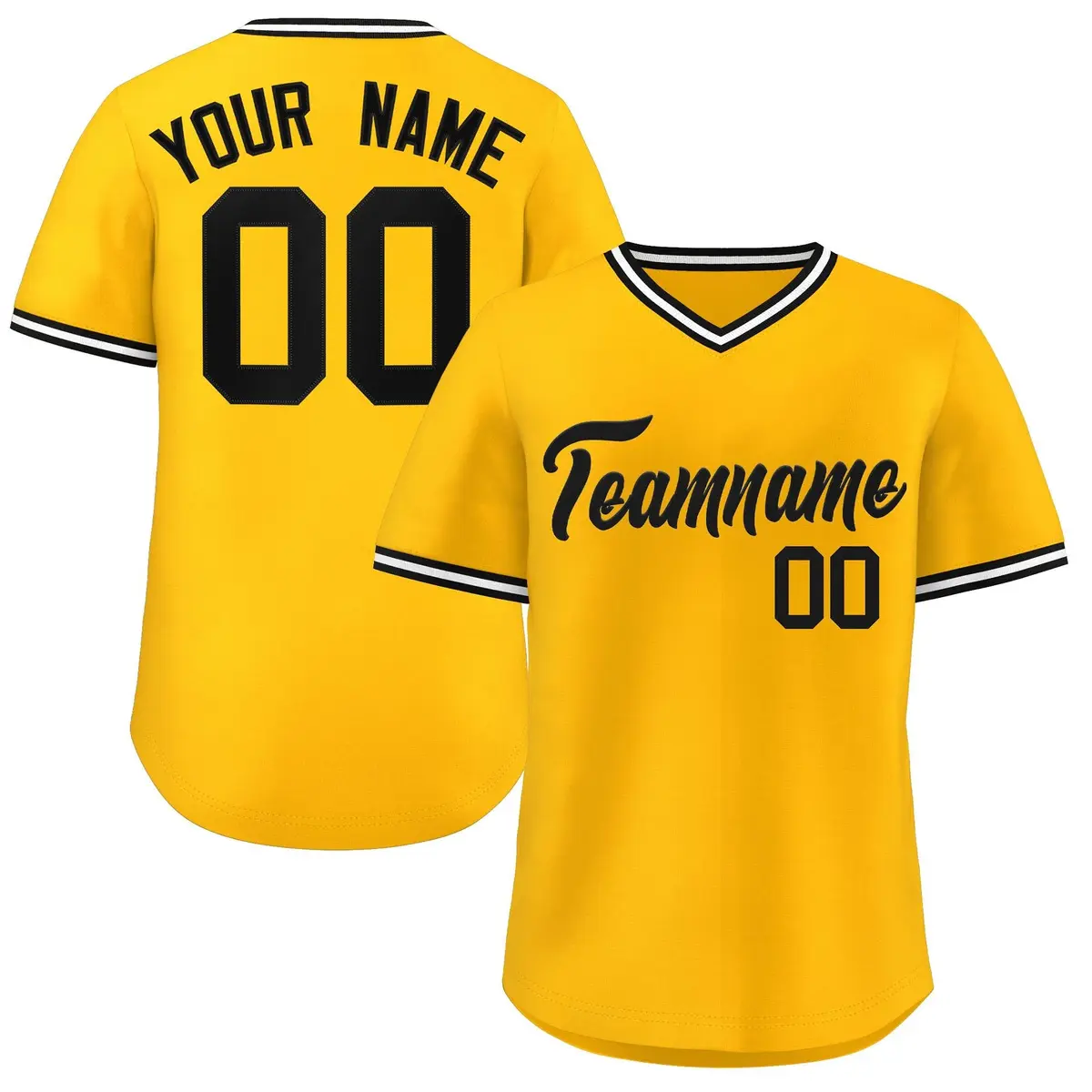Yellow White V-Neck Pullover Baseball Jersey Classic Style